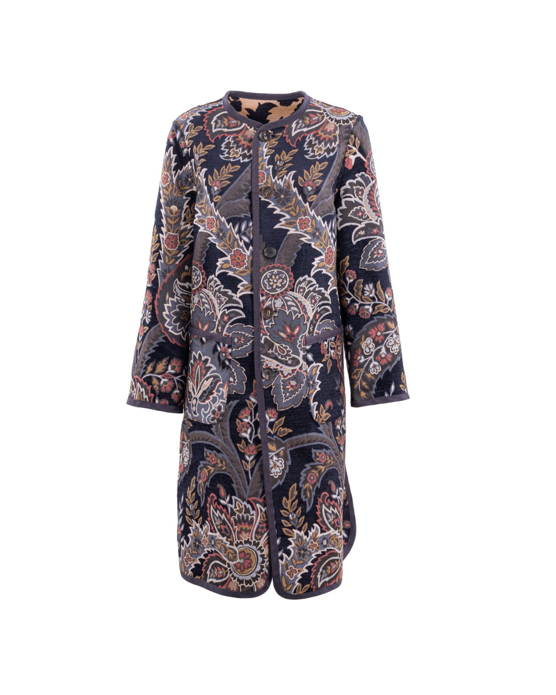 shop ETRO  Cappotto: Etro cappotto reversibilie in ciniglia jacquard.
Vestibilità regular.
Girocollo.
Chiusura monopetto con bottoni.
Tasche applicate.
Spacchi laterali.
Bottoni in corno.
Composizione: 39% cotone, 26% viscosa, 23% poliestere, 12% modal.
Made in Italy.. WRAA0040 99TJE81-S9883 number 5859985